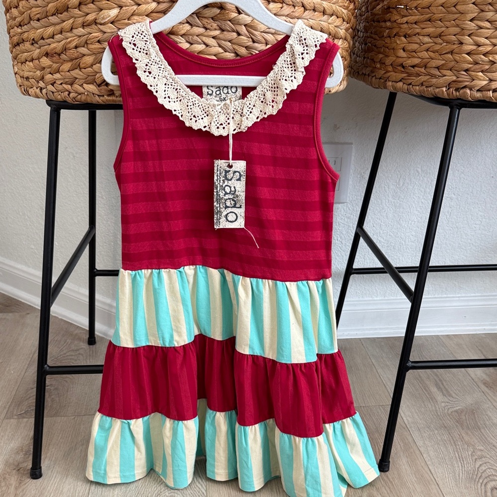 Boutique Red & Teal Ruffle Twirl Dress Girls 6X NWT Matilda Jane Style